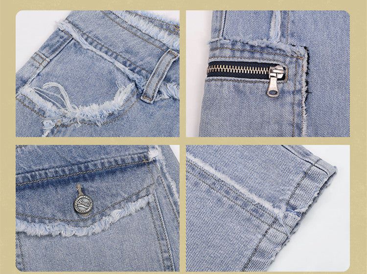 Retro American High Waist Jeans With Raw Edges
