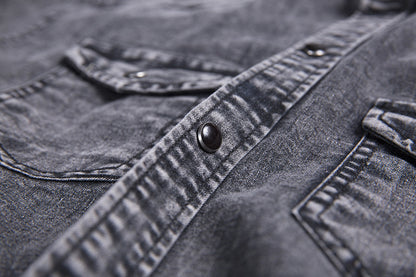 SKU: 3306 Nueva ropa vaquera europea y americana para hombres de comercio exterior Camisas ajustadas de manga corta de mezclilla para hombres 