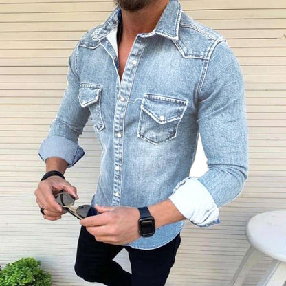Chaqueta vaquera ajustada para hombre, chaqueta vaquera lavada de manga larga informal de Amazon, comercio exterior, nueva, europea y americana, 2023 