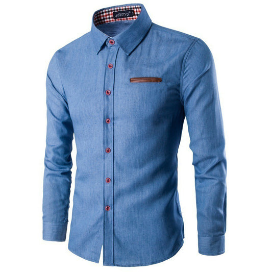 Camisa ajustada de manga larga informal para hombre, camisa masculina de talla europea de una pieza, transfronteriza, Otoño e Invierno, Color sólido, comercio exterior de primavera