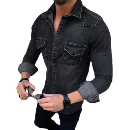 Chaqueta vaquera ajustada para hombre, chaqueta vaquera lavada de manga larga informal de Amazon, comercio exterior, nueva, europea y americana, 2023 